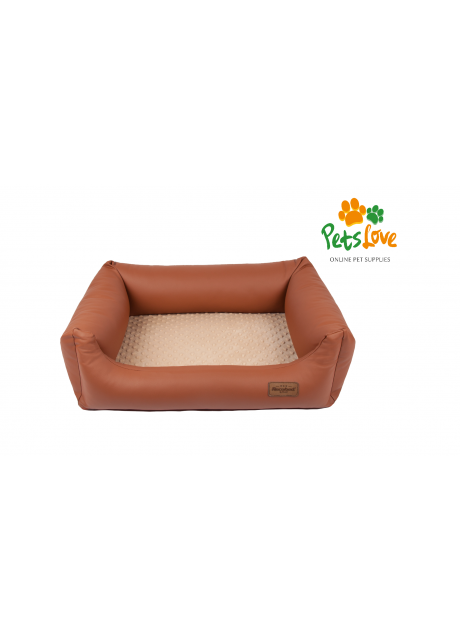 Luxury Faux Leather Bolster Dog Sofa Bed, Leather Dog Sofa Bed
