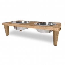 Dog Bowls Set Beech Wood Skandy Double Pet Cat Stainless Steel Large