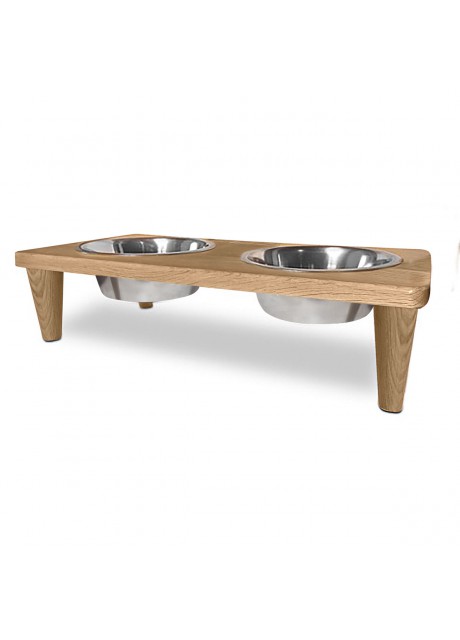 Dog Bowls Set Beech Wood Skandy Double Pet Cat Stainless Steel Large