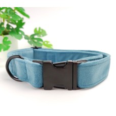 Handmade Soft Velvet Dog Collar | 3 Sizes | Colour: Azure Blue | Finish: Black