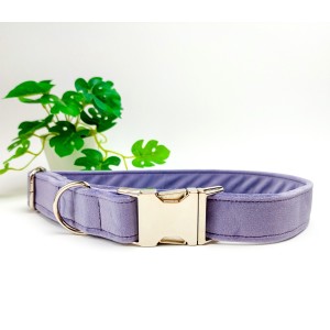 Handmade Soft Velvet Dog Collar | 3 Sizes | Colour: Dark Lilac | Finish: Silver