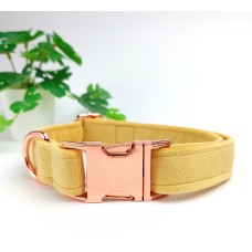 Handmade Soft Velvet Dog Collar | 3 Sizes | Colour: Pastel Yellow | Finish: Rose Gold
